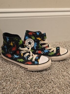 Converse Kids Black High-Top Sneakers with Multicolor Dino Print